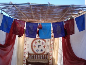 sukkah with flags